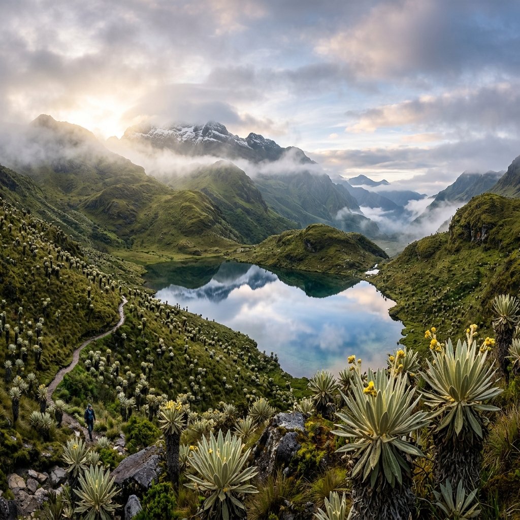 Paisaje monumental del Parque Nacional Natural Chingaza con frailejones centenarios y niebla andina